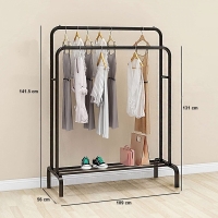 Suport dublu pentru haine si pantofi, 141.5 x 56 x 109 cm, otel, negru, Vivo, CR400